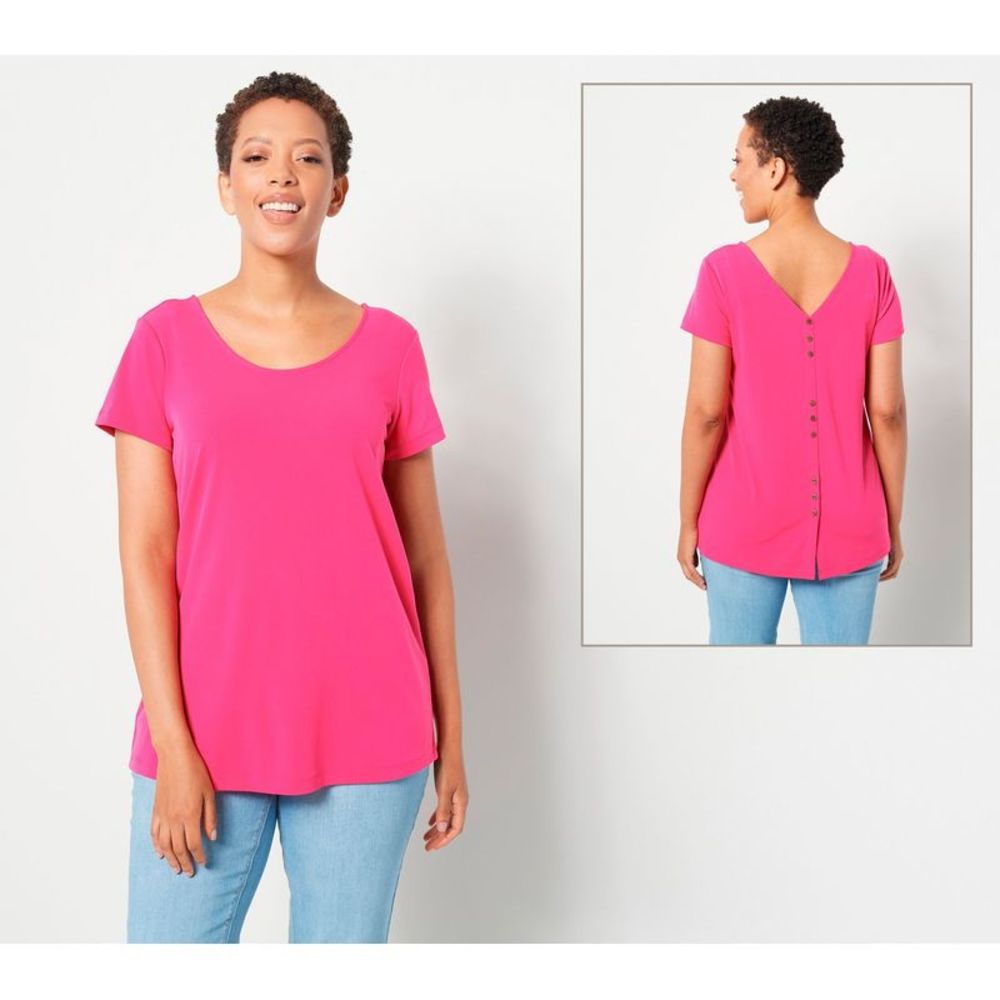 NWT Susan Graver Women's Top Plus Sz 2X Liquid Knit Button Back Short Pink